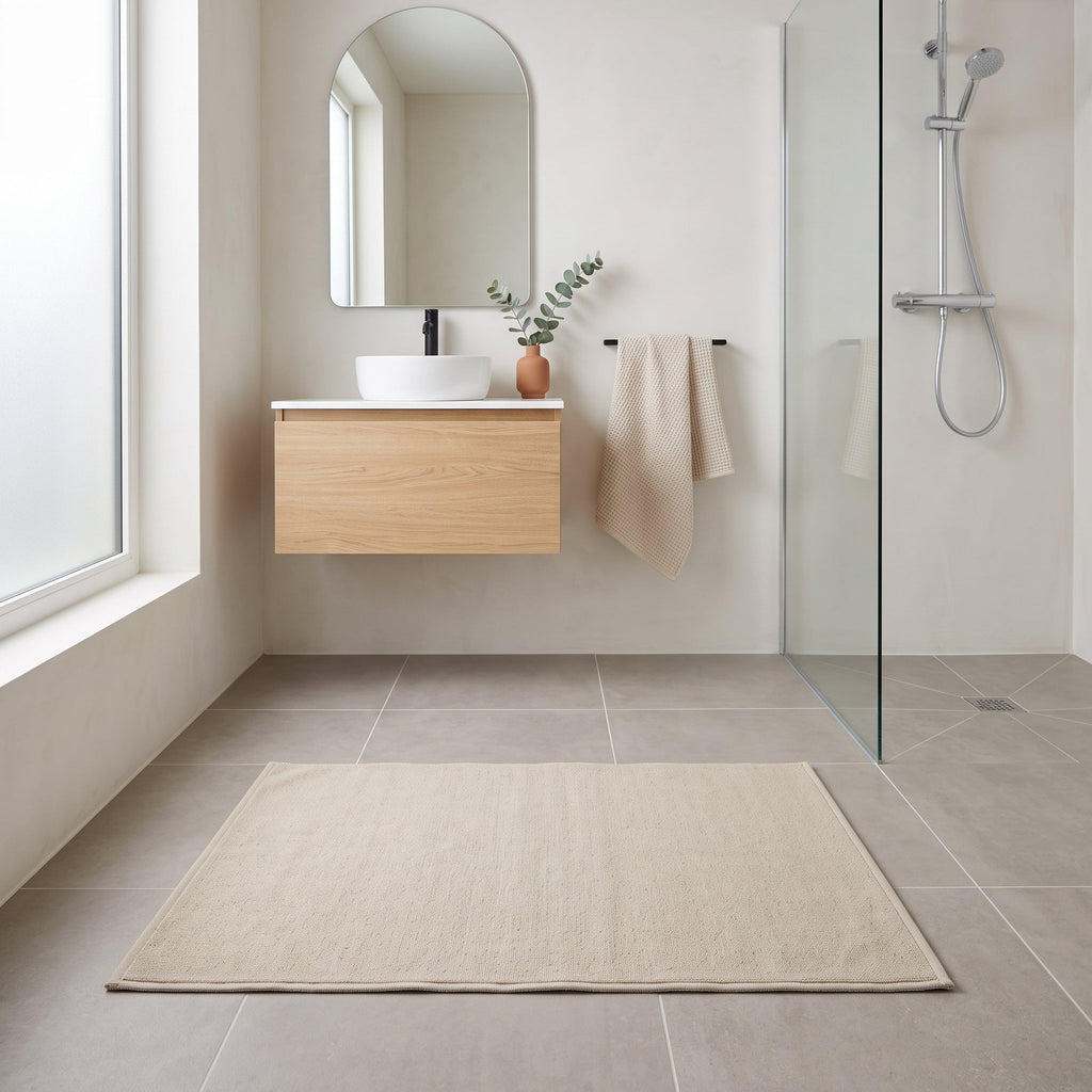 Tapis de Salle de Bain Lin Naturel Absorbant Doux en situation