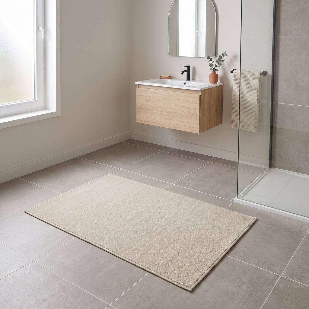 Tapis de Salle de Bain Lin Naturel en situation, vue en plongée