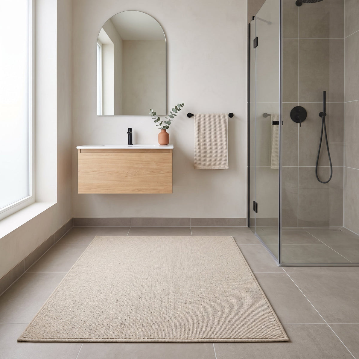 Tapis de Salle de Bain Lin Naturel Absorbant Doux en situation