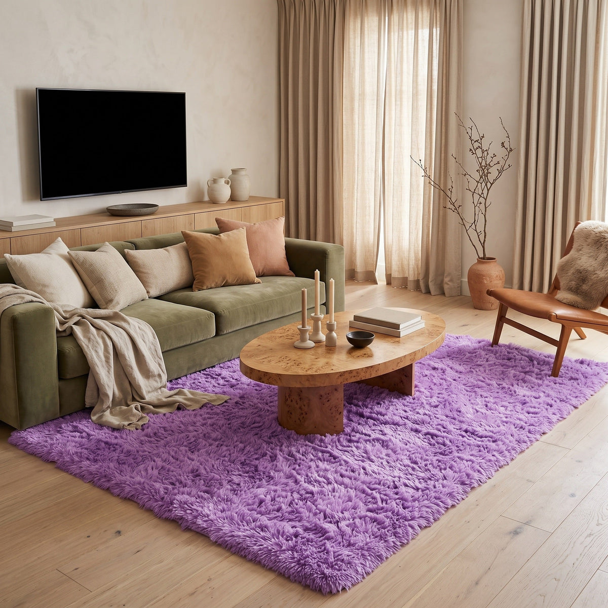 Tapis Salon Shaggy Lilas